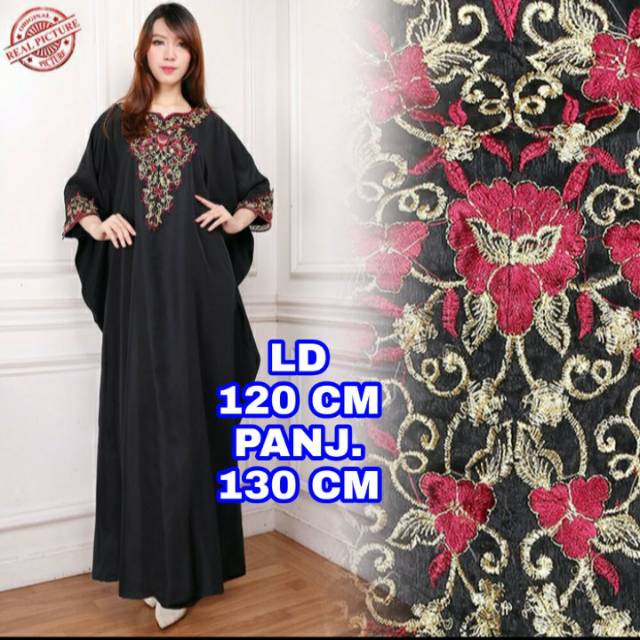 WK KAFTAN HITAM BORDIR MERAH GAMIS KAFTAN JUMBO