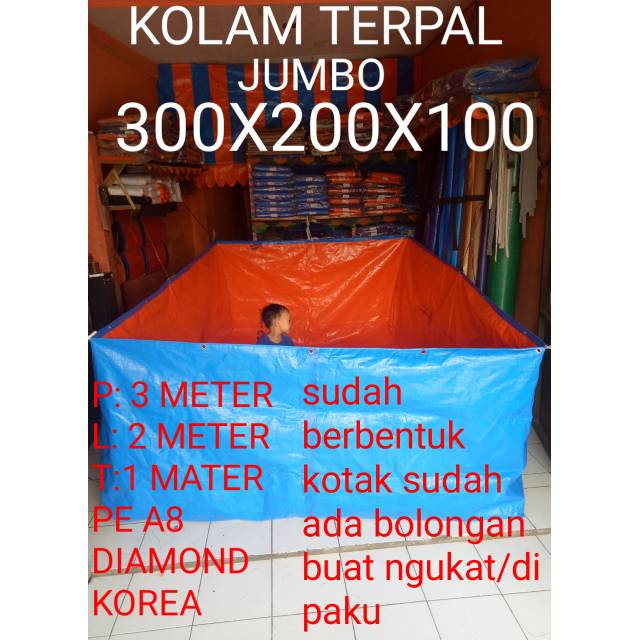 TERPAL KOLAM IKAN KOLAM LELE KOLAM MINI BAK AIR KOLAM JUMBO UK (P:300 L:200 T:100 PE A8 KOREA)