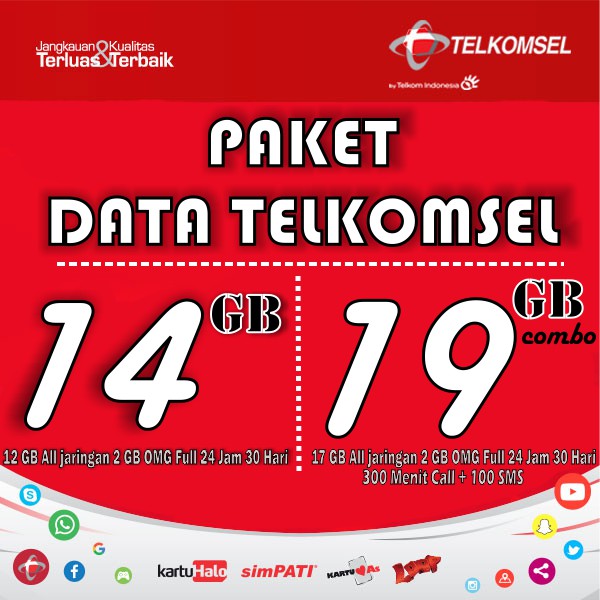 Paket Data Telkomsel 14 GB DAN 19 GB COMBO MURAH 30 Hari FULL 24 JAM