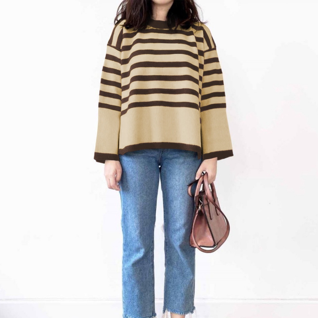 BEFAST - ZSO OOTD Sweater SABILA / LAYLA STRIPE OUTER KNIT / Atasan Lengan Panjang / Sweater Motif Garis-Garis / OOTD Remaja Wanita Ala Style Korean / Sweater Casual / Fashion Wanita Kekinian Terbaru 2022 / Terlaris