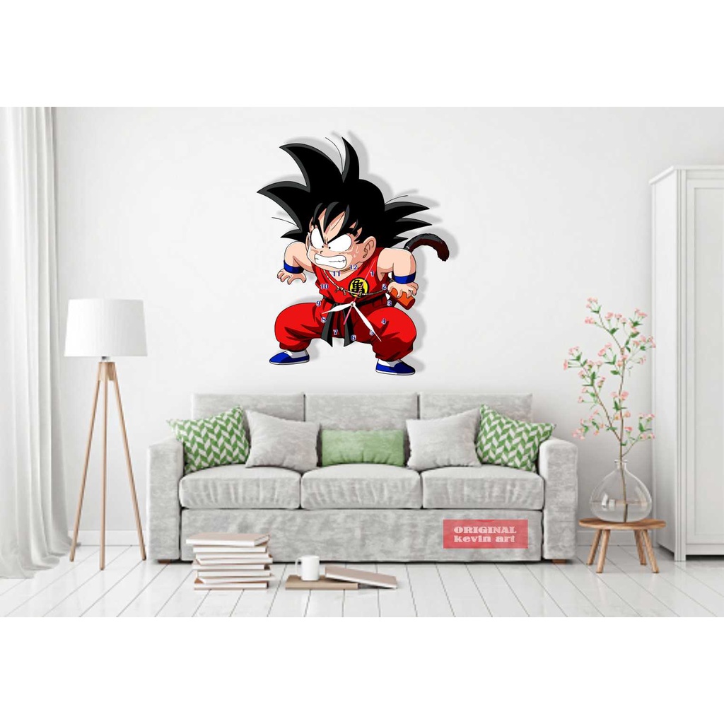 JAM DINDING KARAKTER DRAGON BALL GOKU BESAR UNIK HANDMADE UKIR KAYU DEKORASI HIASAN DINDING TERLARIS