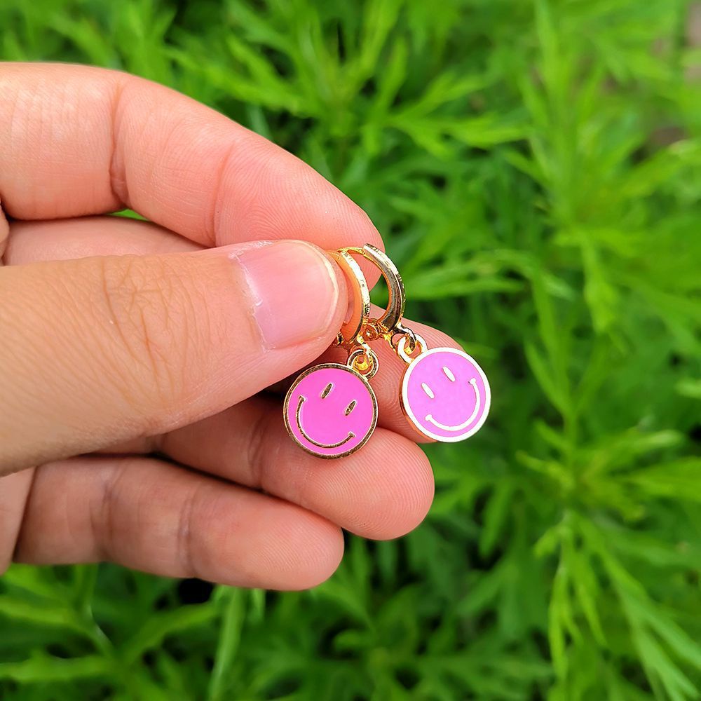 Anting Tusuk Gantung Desain smiley face Warna Warni Untuk Wanita