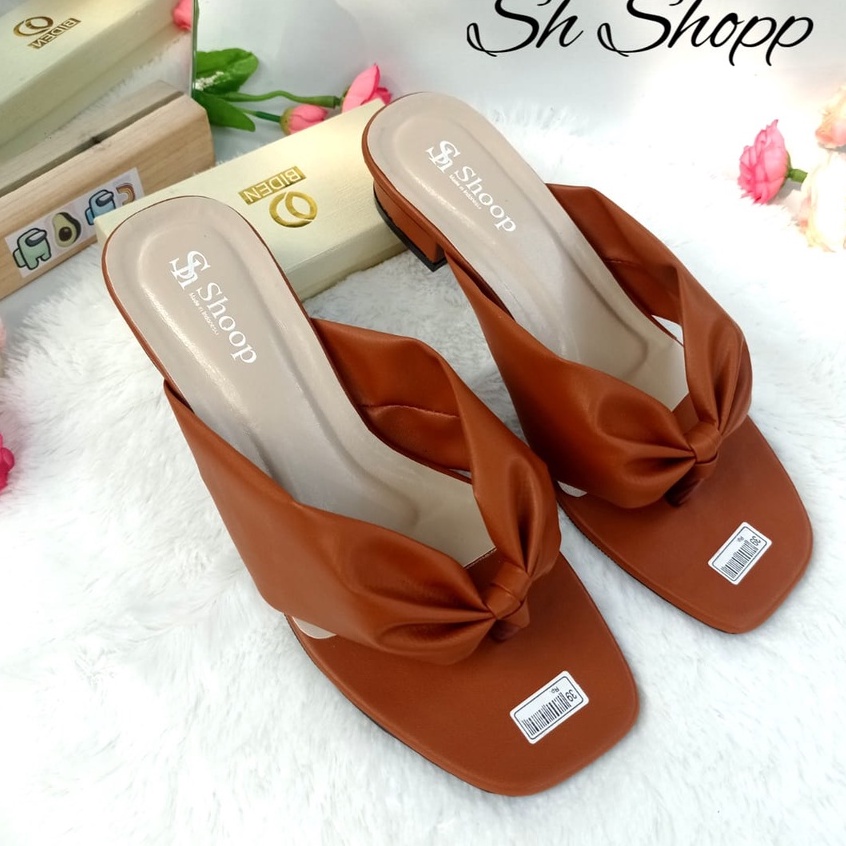 Sendal Heels Wanita Jepit Heels Hak Tahu 3 cm