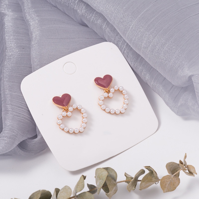 Anting Tusuk Gantung Bahan Sterling silver 925 Desain Hati + Mutiara Gaya Korea Untuk Wanita