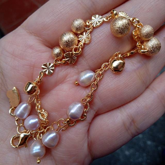 Gelang mutiara asli lapis emas | mutiara hanan