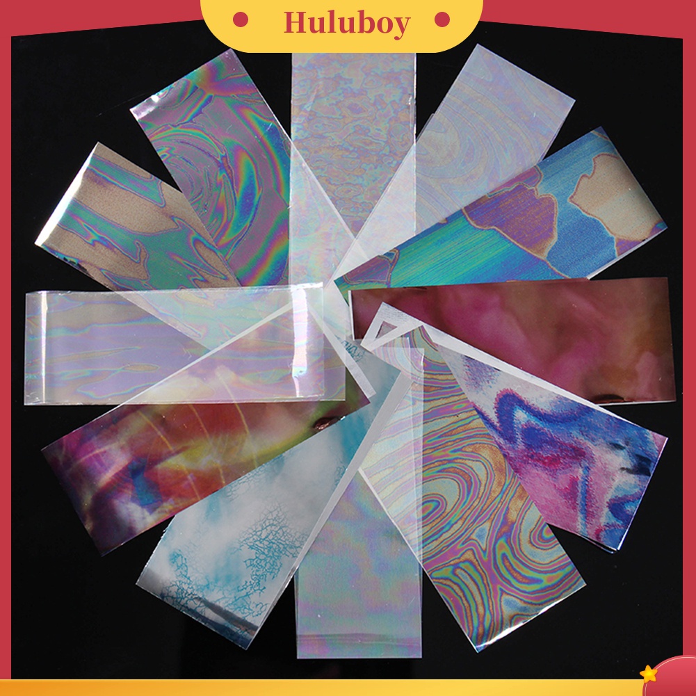 Huluboy Huluboy♡ 12pcs Stiker Kuku Foil Motif Langit Berbintang Warna-Warni Untuk Manicure DIY