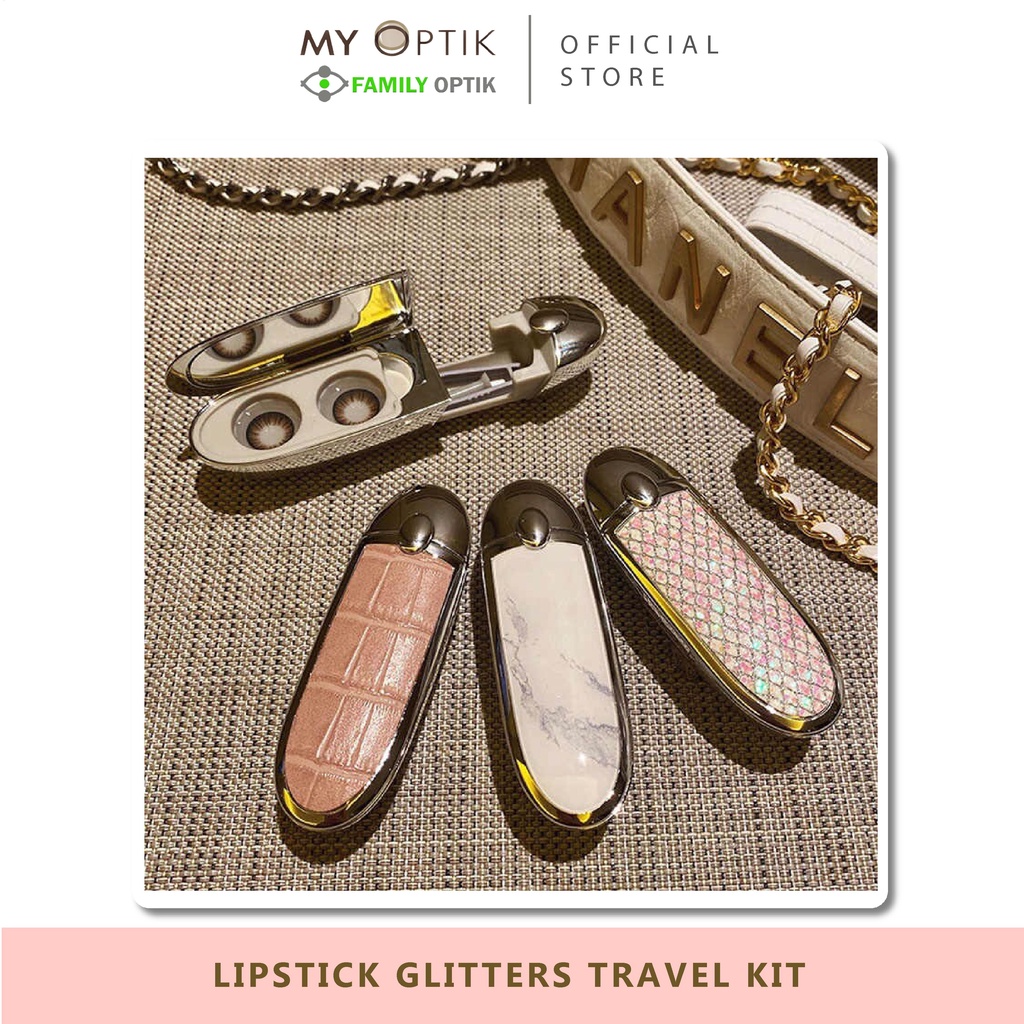 Kotak Lensa Glitters Lipstick travel kit tempat softlens