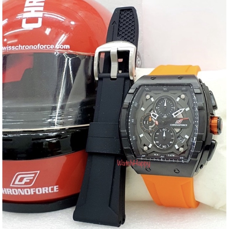 WatchHappy Chronoforce 5329 5329G CF 5329 Men Sport Model Chrono Rubber Orange Best Seller Original