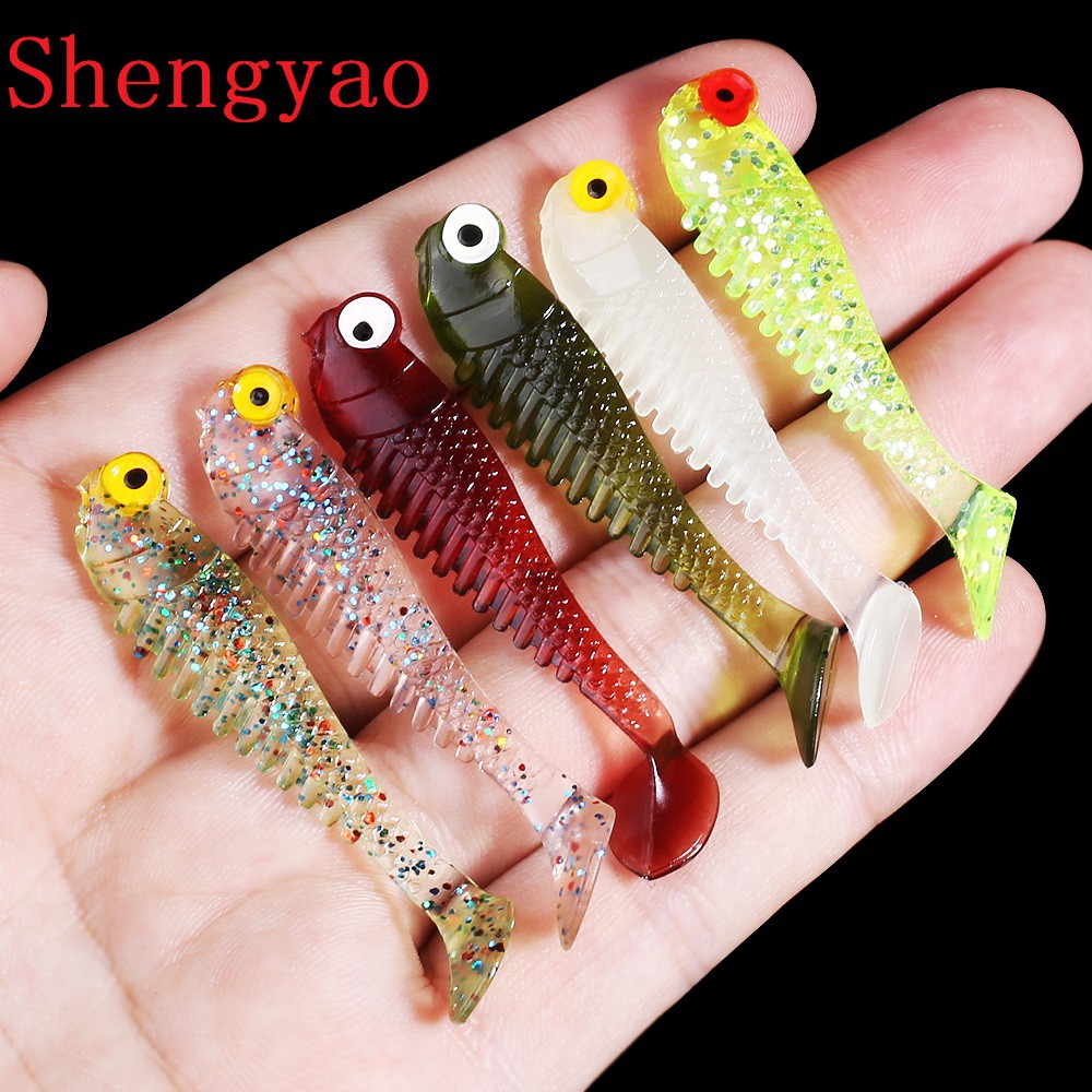 SYFishing 10pcs/Lot Soft Lures Umpan Pancing Silicone Bait Sea Fishing 5.5cm/1.3g Swimbait Silicone Fish Surface Ikan Artificial Lure Spinner bait