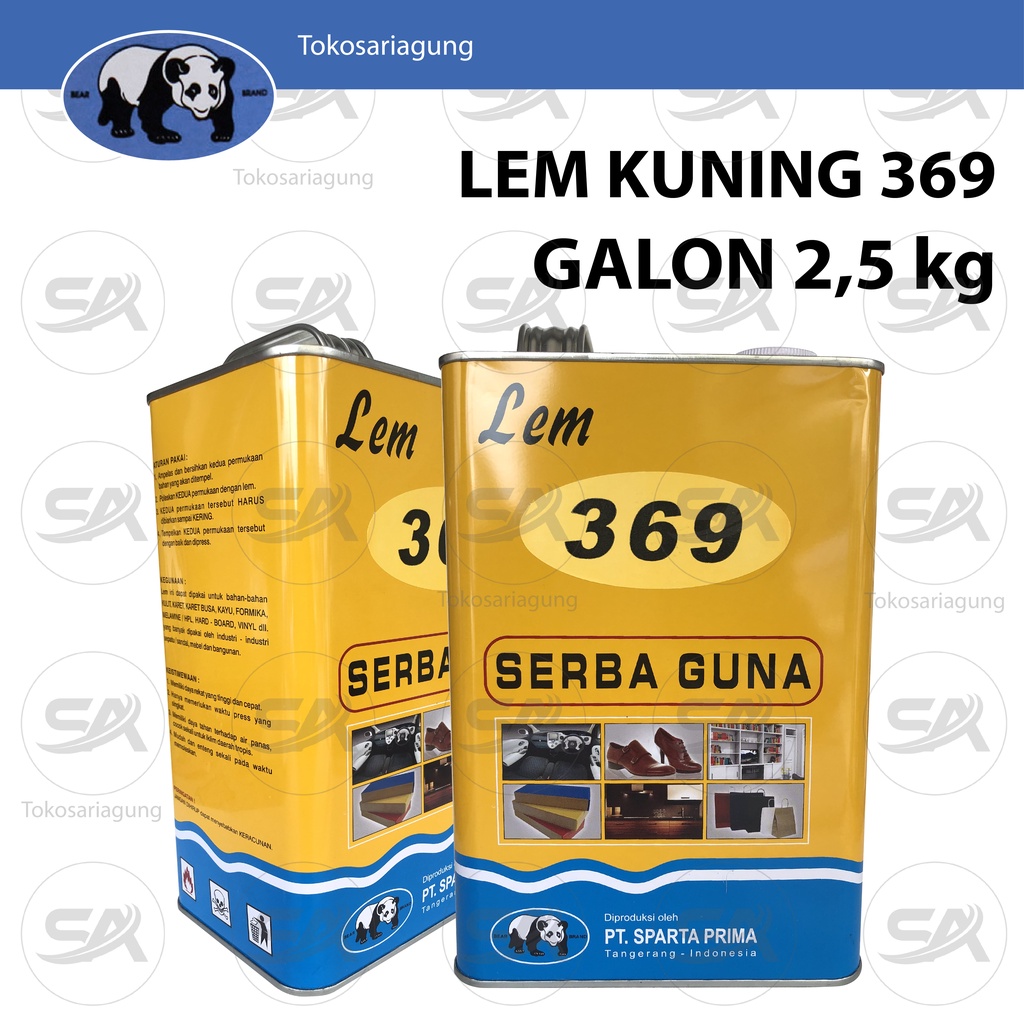 

LEM 369 GALON 2,5kg - LEM KUNING SERBAGUNA KAIN KULIT IMITASI BUSA KAYU HPL SOL KARET