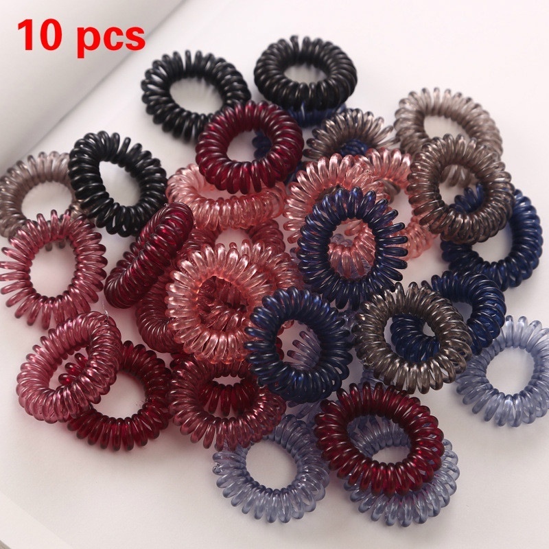 10pcs/lot Women Transparent Elastic Spiral Shape Hair Rope Telephone Wire Hair Ties Ponytail Holder