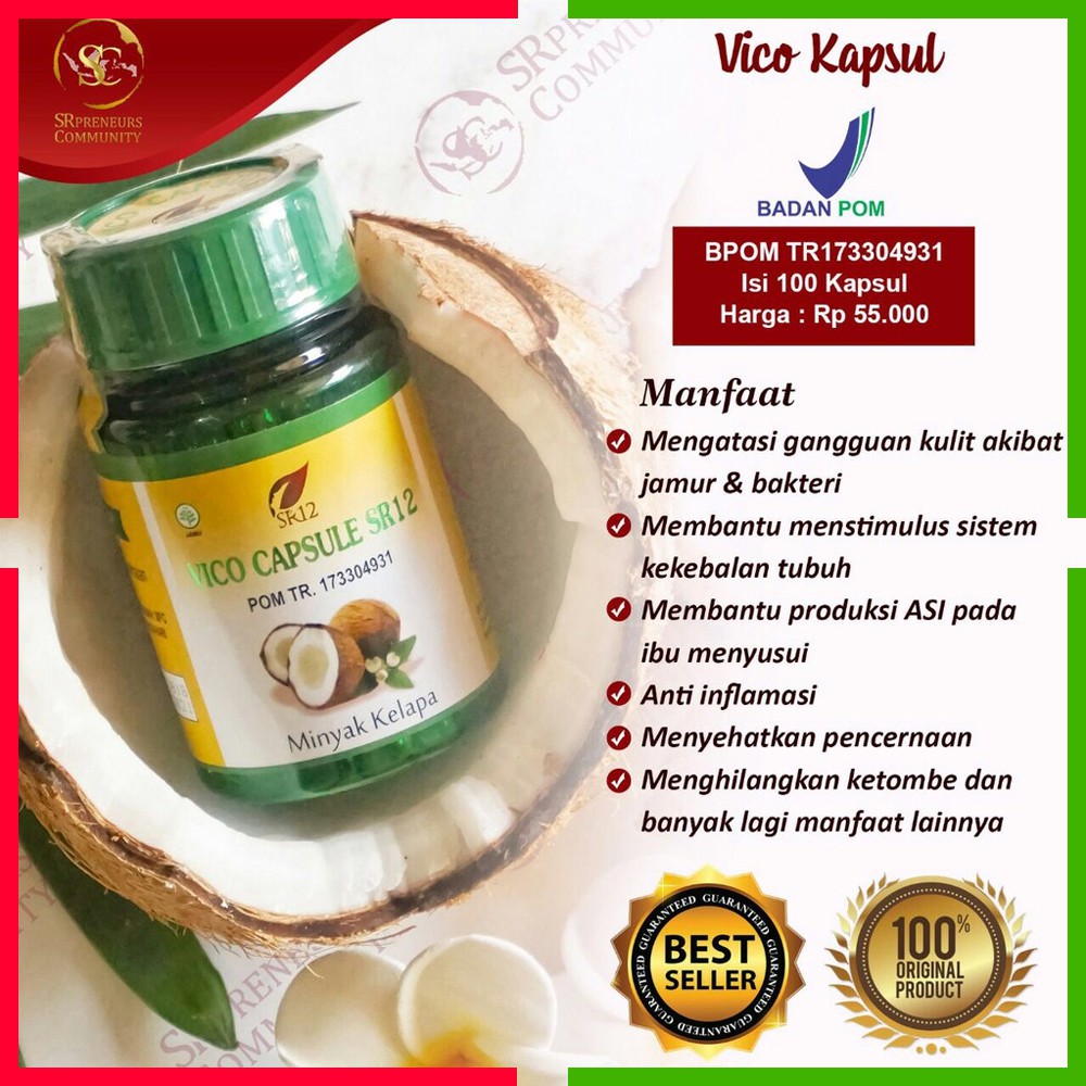 

SR12 VCO KAPSUL & VCO OIL 100% ORIGINAL BPOM / VICO VIRGIN COCONUT OIL / MINYAK KELAPA / IMUN
