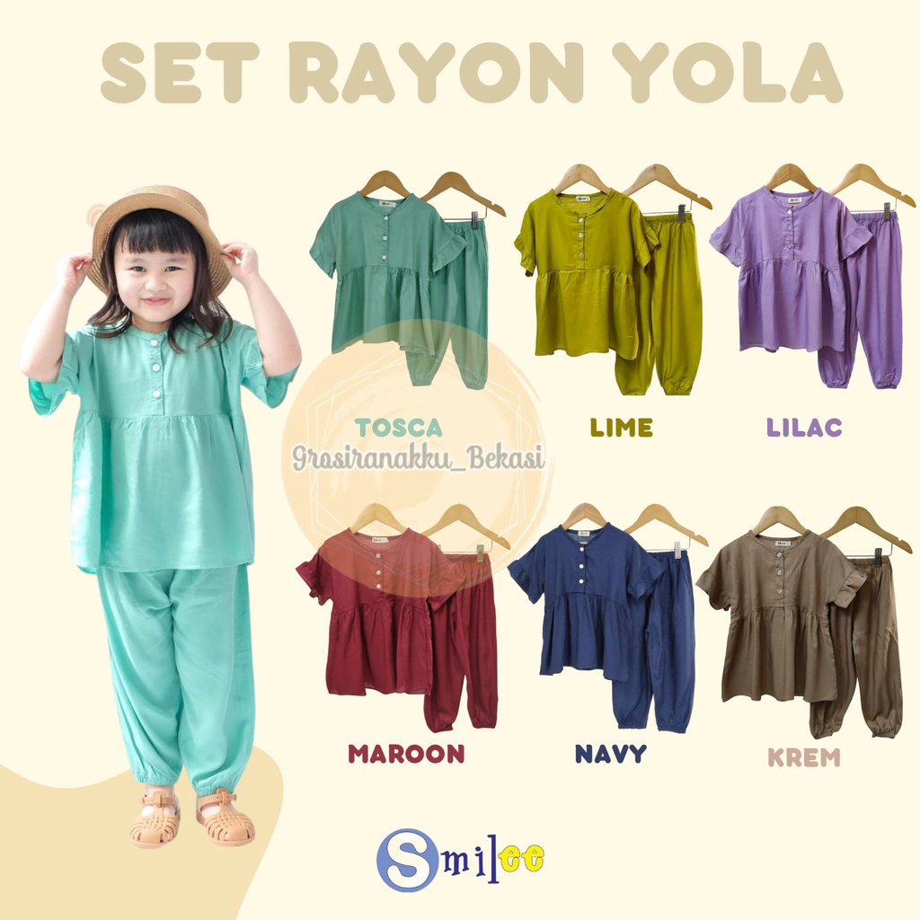 Setelan Anak Rayon Polos Smilee Yola Mix Warna 1-5Tahun