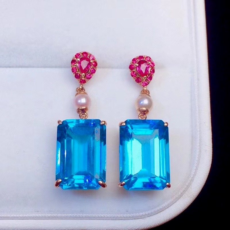 Anting Sapphire Bentuk Persegi Gaya Elegan