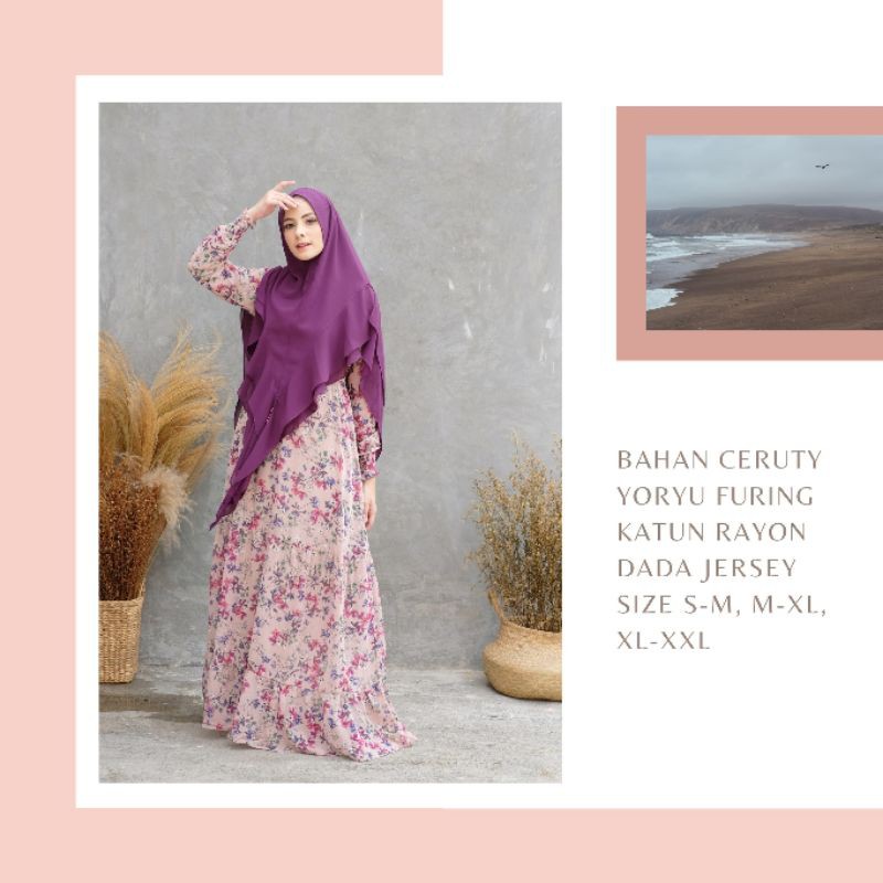 Qaireena gamis syari ceruty lengan jersey