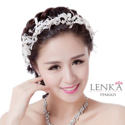 [SIAP KIRIM] TIARA RAMBUT PENGANTIN PESTA WEDDING PITA BUNGA PUTIH TPM003