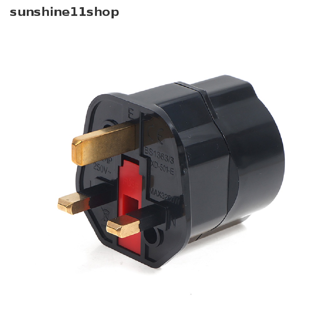 Sho Adapter Konverter Euro 2 Pin Ke UK 3 Pin Plug AC Universal Untuk Travel