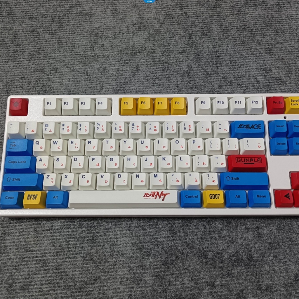 Backlit Keyboard Mekanik Gundam Mobile Suit Tema PBT Sublimasi Keycap Cherry KOTAK Teh Hijau Hitam Merah Sumbu Pribadi Kustom DIY Gaming Keyboard Cap Cocok untuk Reguler 61/87/104/108 Kunci