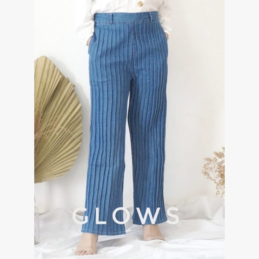 Celana Panjang Kulot Plisket Wanita Biru 60410 B