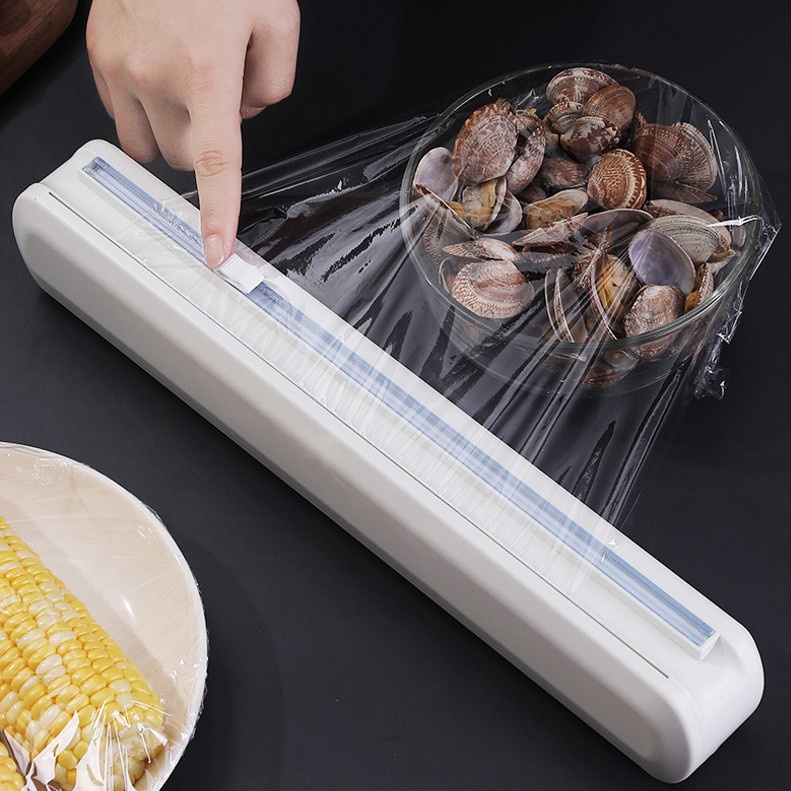 [Sliding Cling Film Cutter Cling Film Storage Box] [Waterproof and Dustproof Adjustable Cling Film Sealed Box with Suction Cup] [Kitchen Accessories]