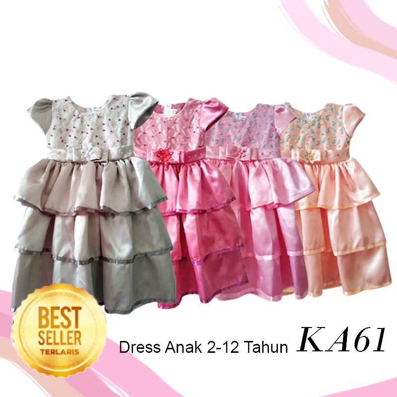 Gaun Anak 4 tahun Perempuan Import sampai 12 tahun Bahan Satin Adem Dress Pesta Anak Murah KA61