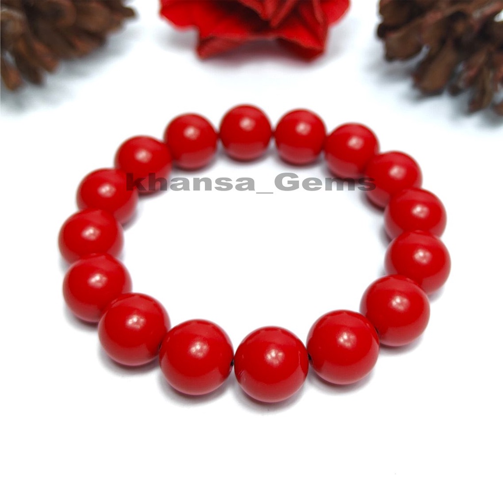 Gelang Batu Red Marjan Jumbo Dim 12mm Elastis