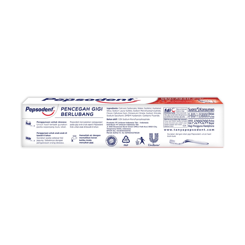 Image of Pepsodent Pasta Gigi Pencegah Gigi Berlubang AntiCavity Toothpaste Dgn Mikrokalsium 225Gx2 #2