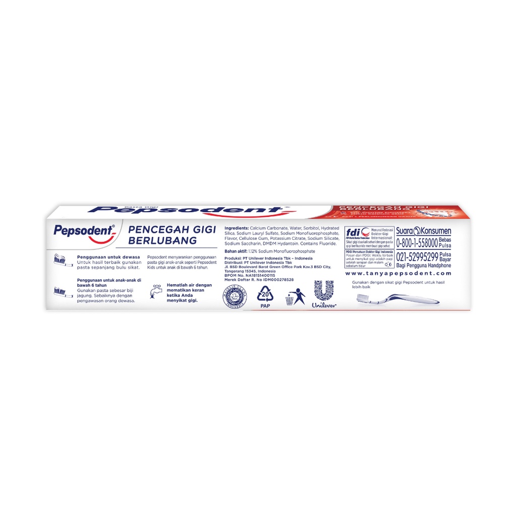 Pepsodent Pasta Gigi Pencegah Gigi Berlubang AntiCavity Toothpaste Dgn Mikrokalsium 225Gx2