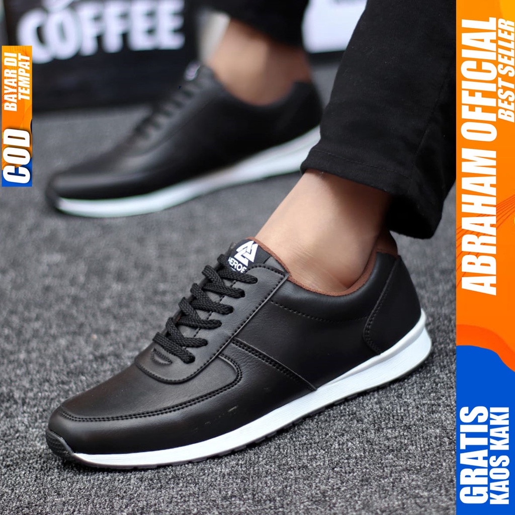 Abraham Prey - Sepatu Casual Sneakers Pria Hitam Kerja Santai