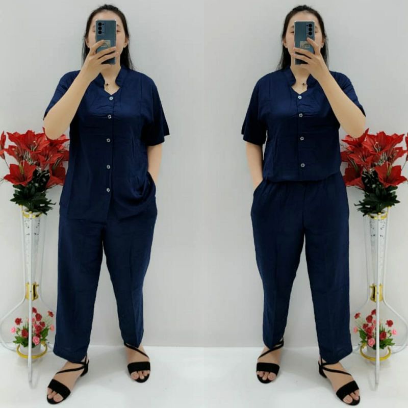 CNC - Stelan Baju Wanita Terbaru/Stelan Lengan Pendek CP Rayon Polos Model 003 Standar Dan Jumbo