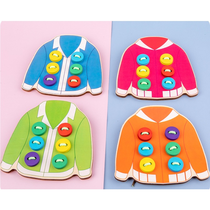 Mainan Edukasi EARLY EDUCATION CLOTHES BUTTON / Mainan Edukatif Anak Meronce Kancing Kayu / Mainan Kayu Belajar Menjahit Kancing / Mainan Montessori Belajar Meronce / Wooden Lacing Game / Lacing Toys