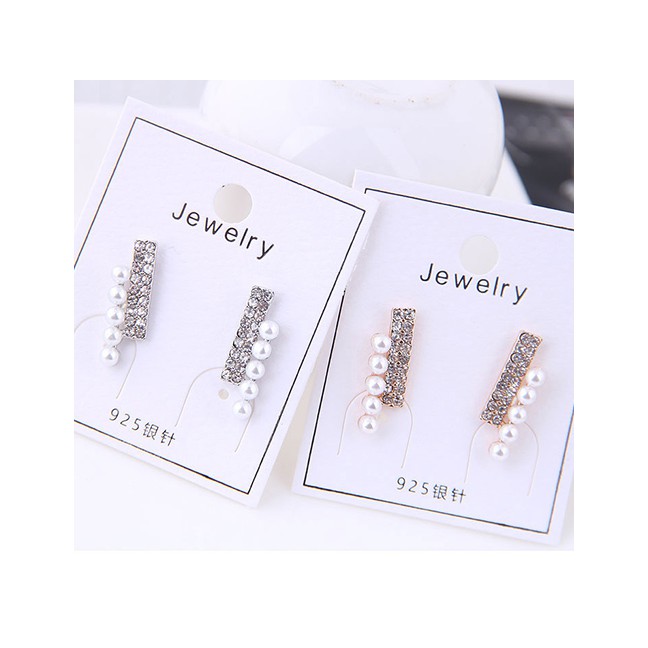 LRC Anting Tusuk Fashion Gold Rhinestone Pearl Earrings A59183