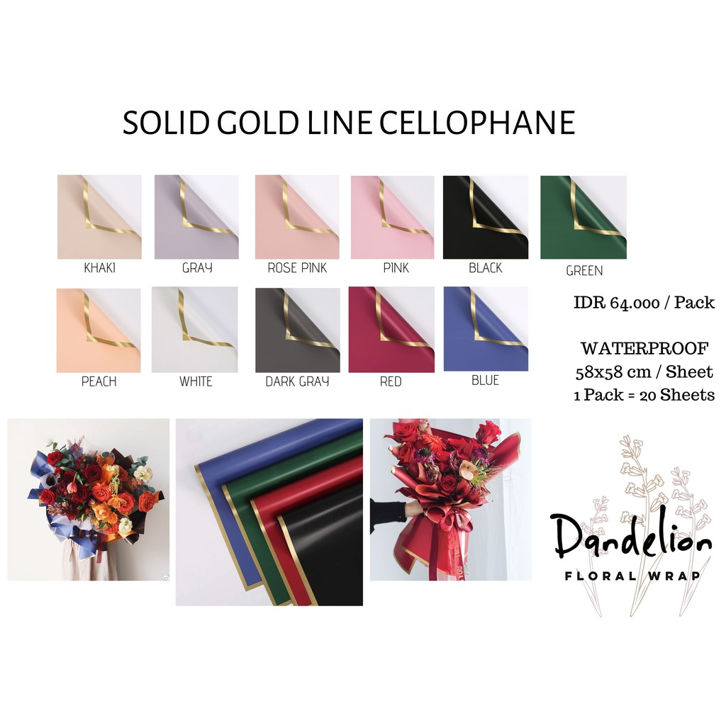 

FLOWER WRAPPING SOLID GOLD LINE COLOR CELLOPHANE KERTAS BUKET BUNGA HAND BOUQUET WRAP PAPER