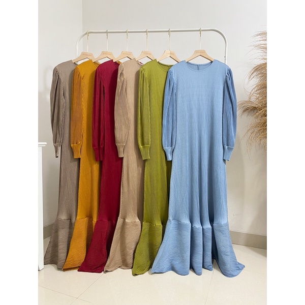 Mermaid pleats dress / longdress plisket resleting depan / dress busui / dress ibu menyusui