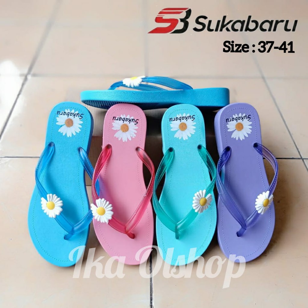 Sandal Japit Wedges Motif Bunga