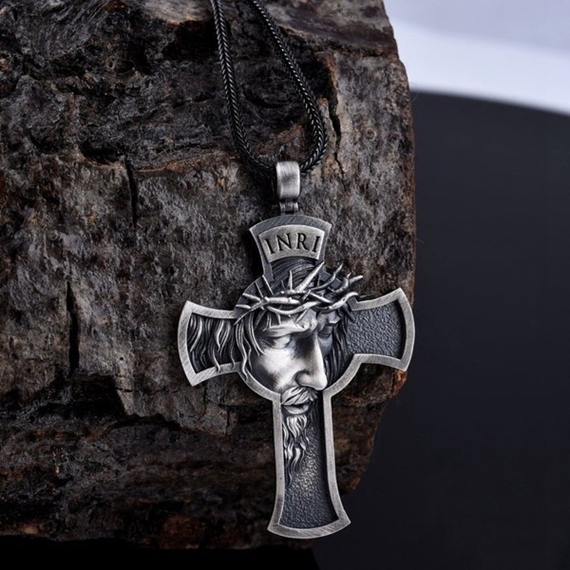 Pria Fashion  Jesus Crown Palang Pendant Kalung