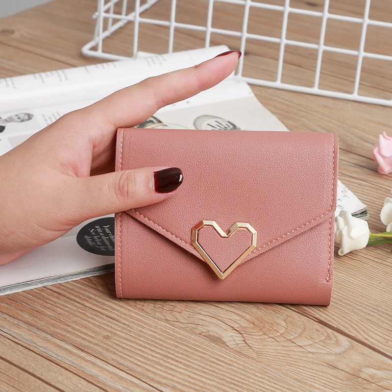 SC✌ DL065 Dompet Wanita kartu koin Mini LOVE Fashion Wanita Kekinian Dompet Wanita Murah Import-PINK TUA