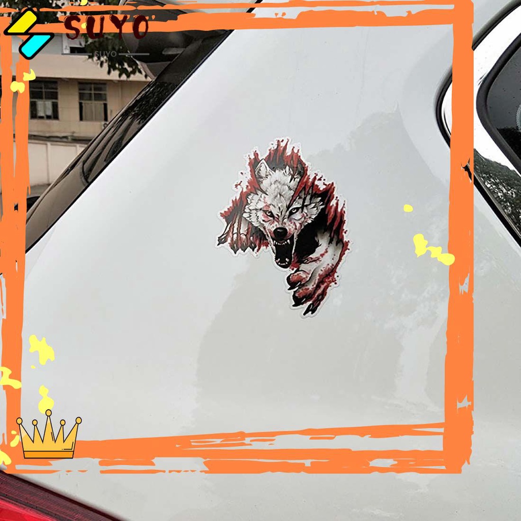 SUYOU Fuel Tank Marks Headlight Decal Scratch Sticker Waterproof Angry Wolf Car Sticker Creative Tooth Decoration Sticker Exterior Accessories Dark Personality Evil Tooth Motorcycle Helmet Sticker