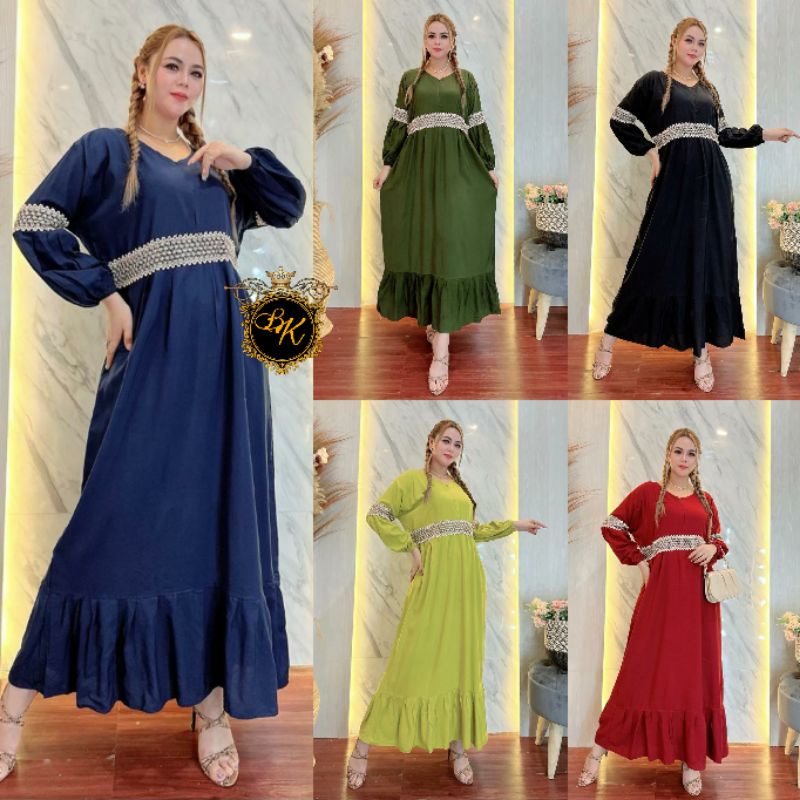 Terbaru Gamis Renda Arabian Lengan Balon Jumbo |Gamis Arabian Jumbo
