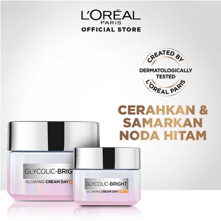 L'Oreal LOREAL Paris Glycolic Bright Glowing Day Cream SPF17/18 - 15ml/50ml Krim Siang Glyco Loreal