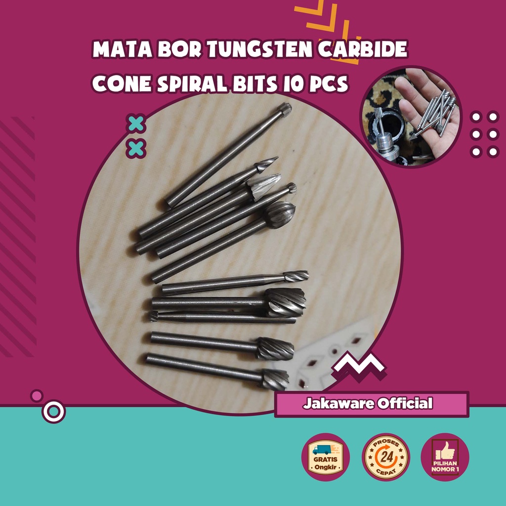 MATA BOR TUNGSTEN CARBIDE CONE SPIRAL BITS 10 PCS KAYU ALAT PELUBANG SET BESI LUBANG PENDEK MINI TUN