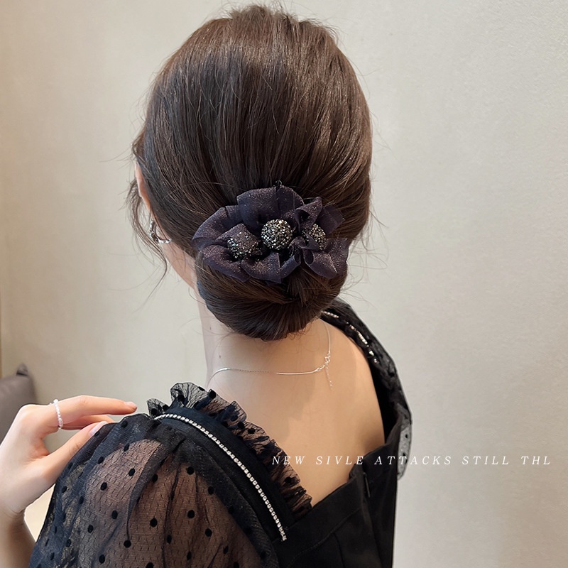 Ikat Jepit Rambut Sanggul Hair Bun Tie Kawat Motif Bunga Manik Manik Fashion Style Korea AK230