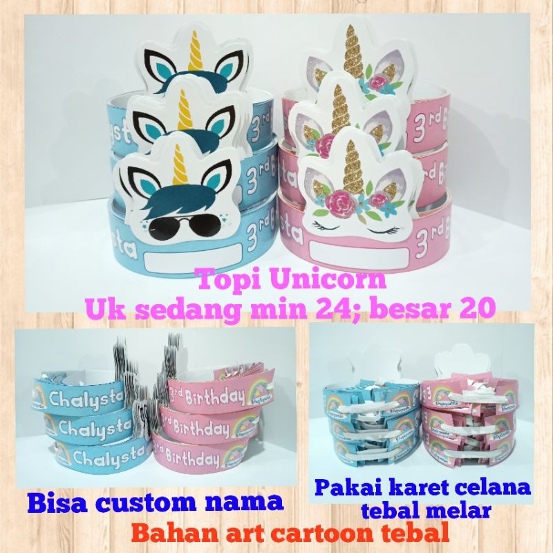 Topi ulang tahun/ultah anak custom tema unicorn, animal, monkey, dll