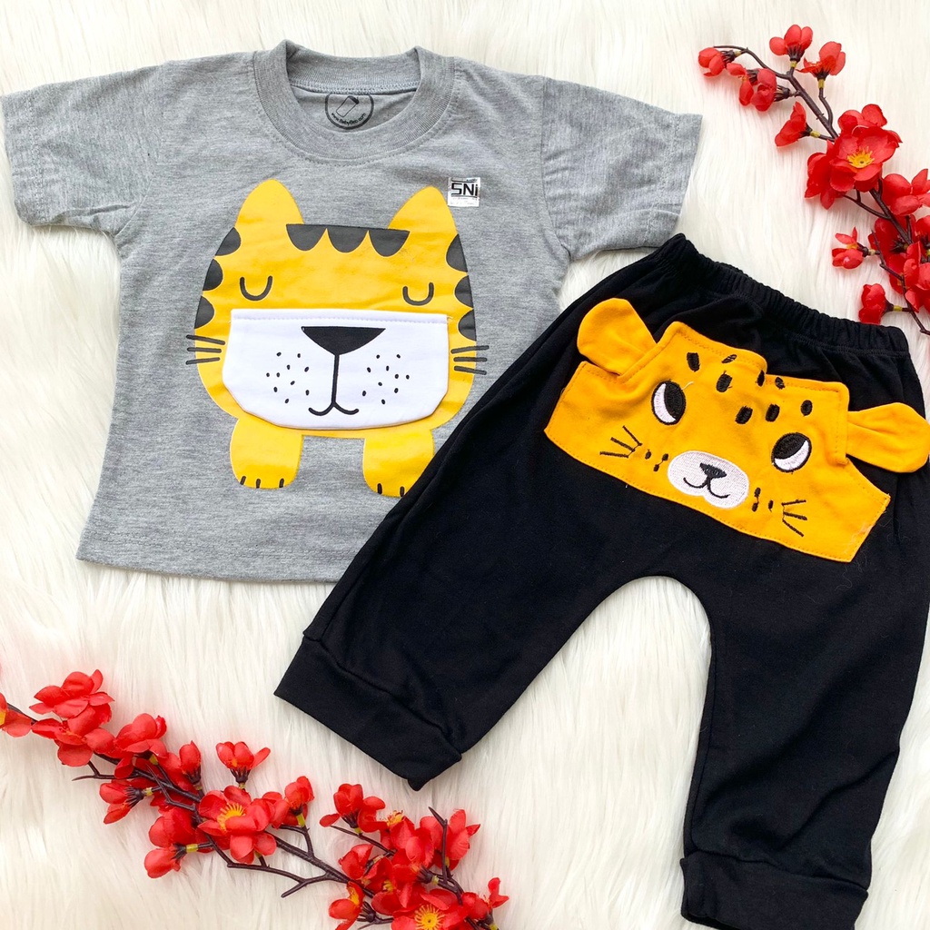 Baju setelan kaos celana gambar lucu pergi santai fashion anak bayi laki cowok murah -hung