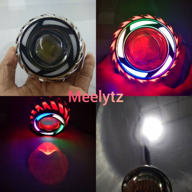 Lampu utama projie LED proji Red rainbow Red model spiral 3 mode running flash warna merah