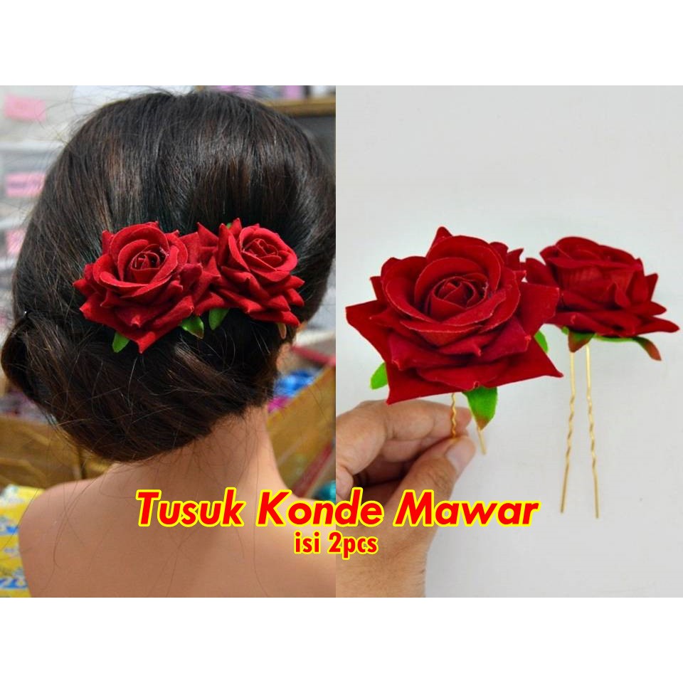 Tusuk Konde Bunga Mawar bludru / velvet hairpin realistik high quality