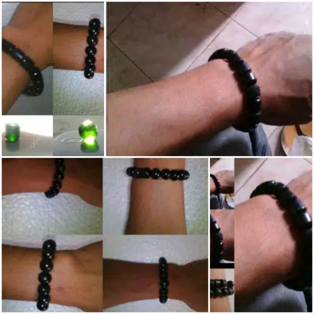 Gelang butiran tasbih batu black jade Aceh asli model tabung atau bulat