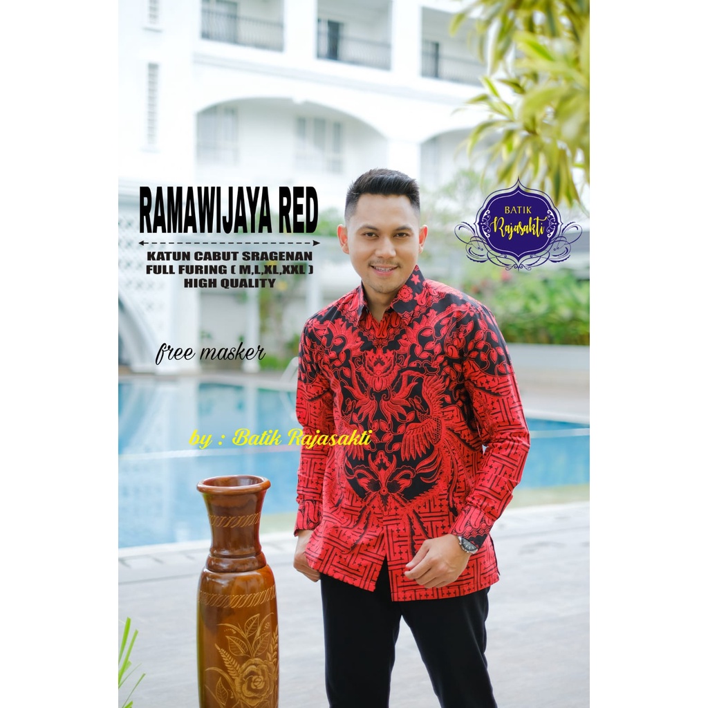 RAMAWIJAYA RED RAJASAKTI KEMEJA BATIK SOLO PRIA LENGAN PANJANG LAPIS FURING ATASAN BATIK PREMIUM MODERN KATUN HALUS BAHUWIRYA  BANAMITRA BANAMITRA PUTIH BANGSAWAN BAYU PUTRA BERLIAN BIRU BHARATAYUDA BIMASENA BIRENDRA BIRU INDAH BRAHMAKERTA BRAHMAKERTA