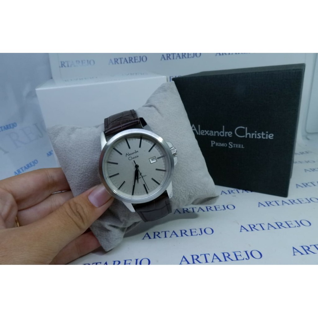 JAM TANGAN PRIA ALEXANDRE CHRISTIE AC1008 KULIT COKLAT SILVER ORIGINAL