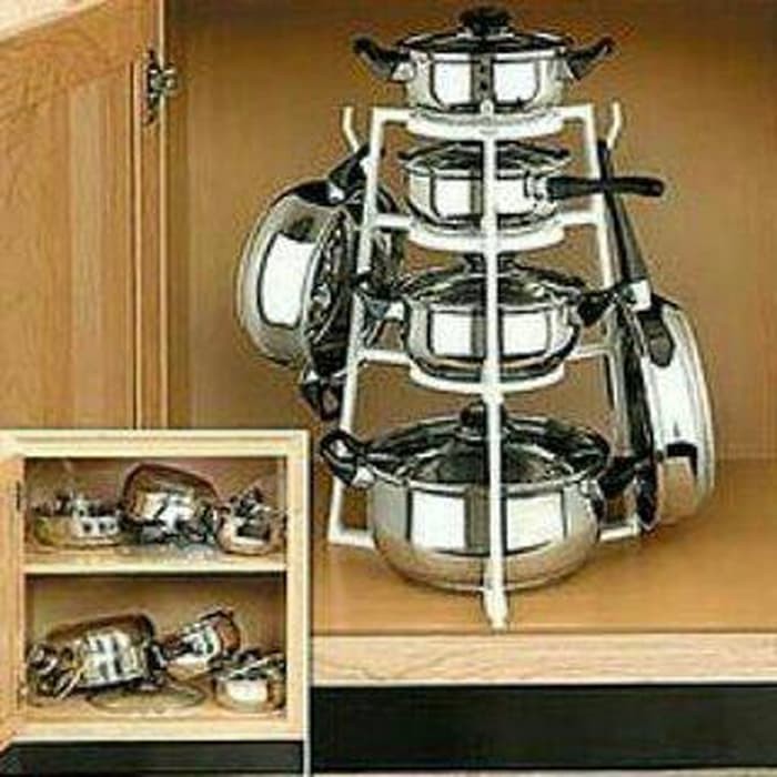 Rak Panci Holder Organizer Cookware Teflon Wajan 4 Susun lid Dapur Rak Peralatan Masak